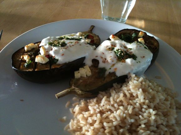 Aubergine met rijst