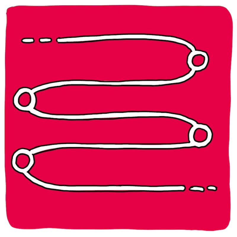 Abstracte getekende illustratie met lijnen en cirkels, als verbeelding van beweging door verschillende levensfases.