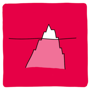 Minimalistische illustratie van een ijsberg als metafoor voor wat er schuilgaat onder een eetstoornis.